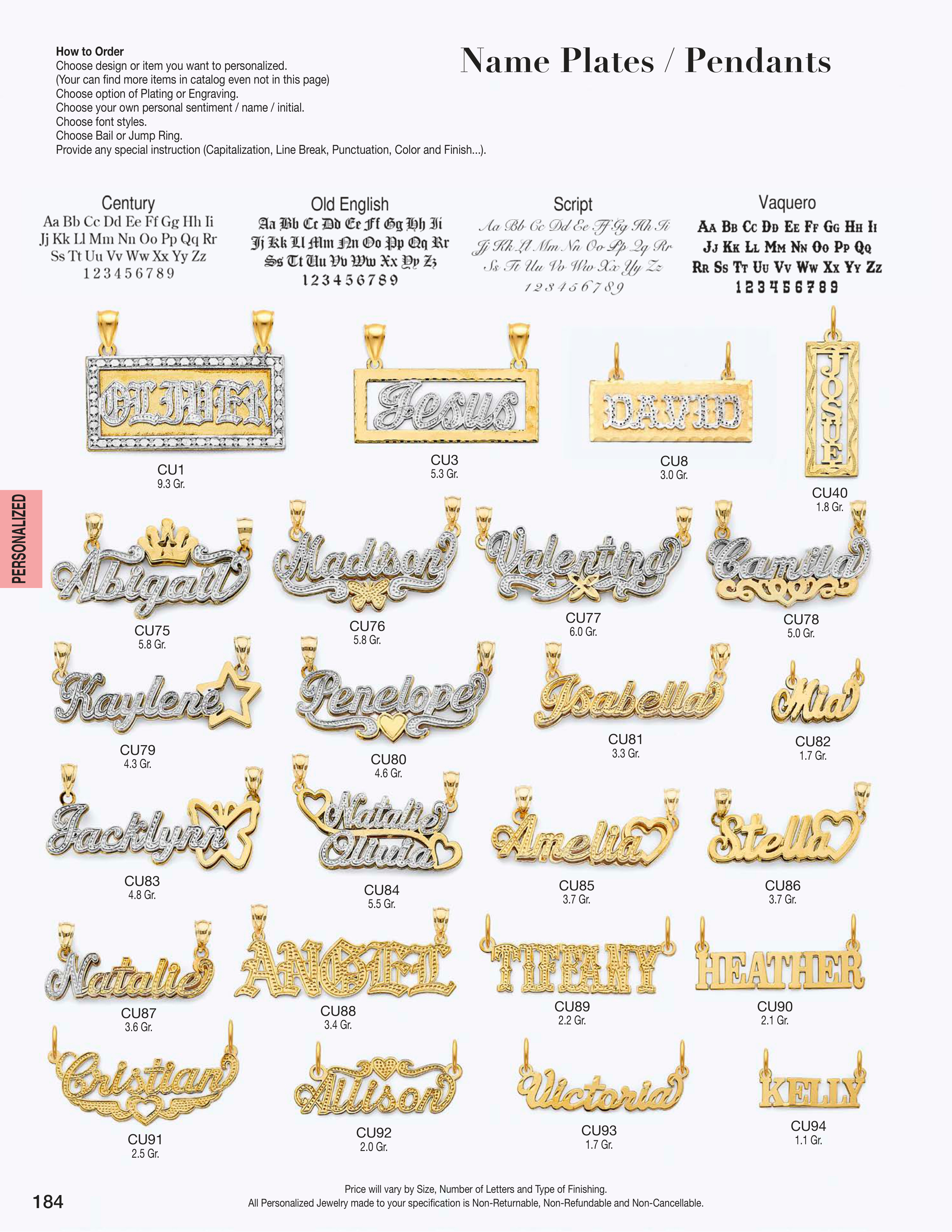 Personalized Jewelry catalog page 184